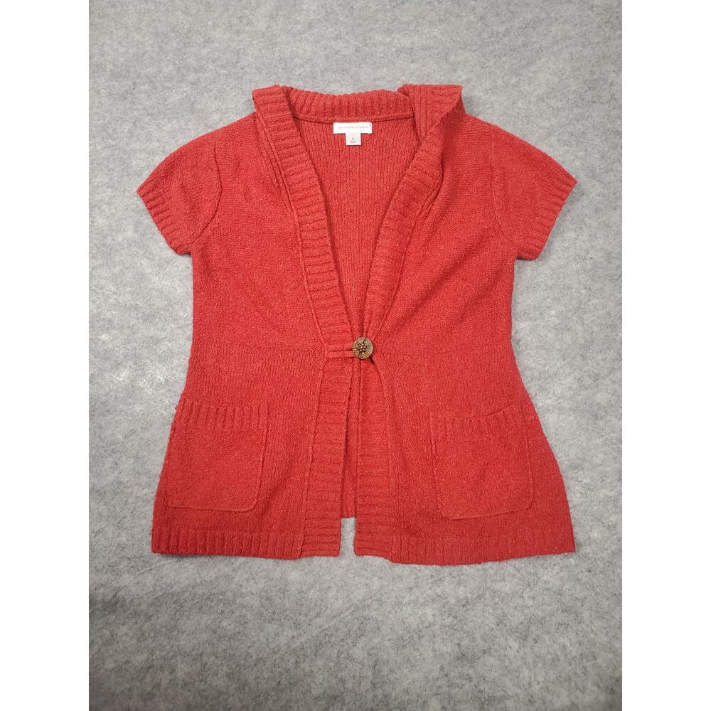 Christopher & Banks Women's M Red Short Sleeve One Button Sailor Collar Cardigan
